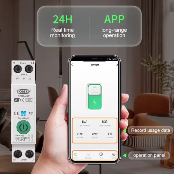 Tomzn – TOB9-VAP | 63 amp Smart WIFI protection Breaker - Image 2